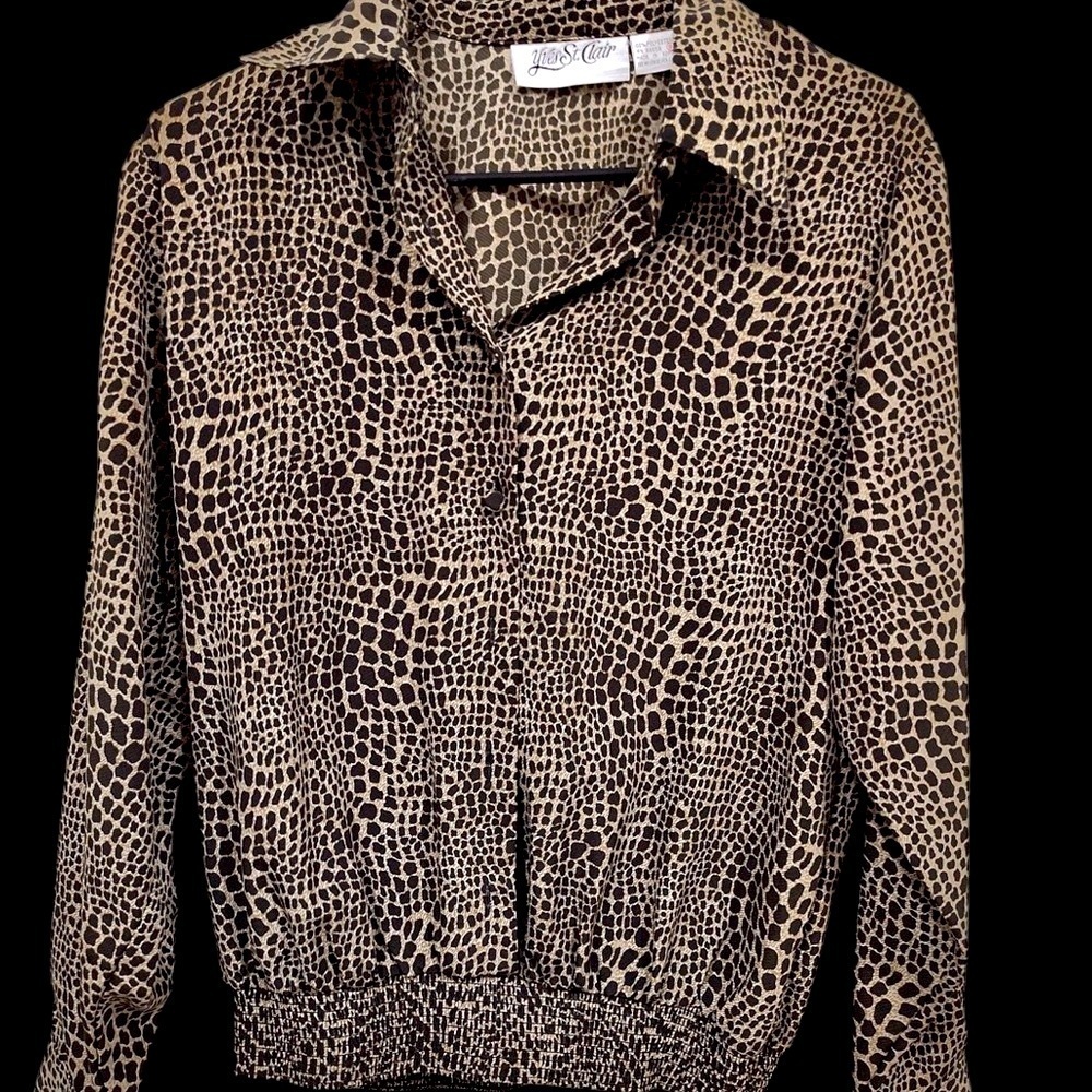 Yves St. Clair Black and Tan Blouse leopard vintage